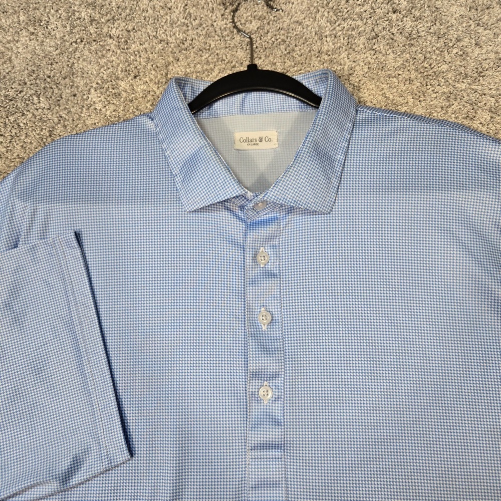 Collars and Co Dress Collar Polo Shirt Mens 4XL blue houndstooth printed